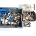A very large quantity of pocket and wristwatch parts including gold plated cases, dials, glasses etc