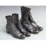 Two pairs of possibly Edwardian leather ladies boots with leather laces