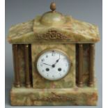 Late 19th/ early 20thC French architectural green onyx mantel clock, the numbered movement by Japy