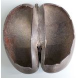 Coco de Mer nut carved as a trug / fruit bowl, length 30cm