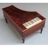 A late 19thC/early 20thC mahogany musical dressing table box in the shape of a grand piano, the