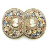 A 19thC Italian micro mosaic and cameo buckle converted to a brooch, with floral decoration, maker's