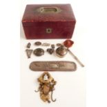 Edwardian silver brooch (Birmingham 1904), agate brooch, Victorian silver harp brooch, small tape