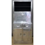 Polished aluminium retro dresser or kitchen unit, W77 x D46 x H175cm