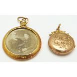 An Edwardian 9ct gold locket (Chester 1905) and a 9ct rose gold locket swallow and foliate (