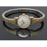 Tissot 9ct gold ladies wristwatch ref. 17009-48 with black hands, blued Arabic numerals, cream