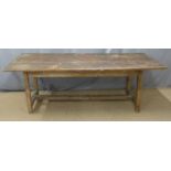 An antique pine refectory table, L219 x W92 x H78cm