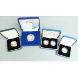 1999 Royal Mint silver proof coins comprising Diana memorial crown, Rugby World Cup two pounds, a