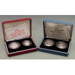 Royal Mint 1990 silver proof five pence two coin set, together with a 1992 ten pence set, both cased