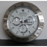 Rolex Oyster Perpetual Daytona shop display or advertising wall clock with white dial and tachymetre