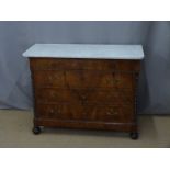 Continental chest of four drawers with marble top and bobbin turned corners, W127 x D66 x H97cm