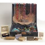 A collection of jewellery including brooches, necklaces, garnet beads, cameos, rolled gold bangle,