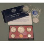 1898 US Liberty dollar together with 1971 Eisenhower 40% silver example in folder pack and a 1974 US