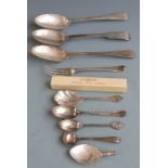 Three hallmarked silver table spoons, Georgian hallmarked silver fork and various hallmarked