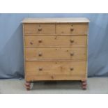 Victorian pine chest of two over three drawers, W105 x D48 x H113cm