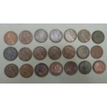 A collection of 21 Victorian pennies comprising largely young head examples to include 1860