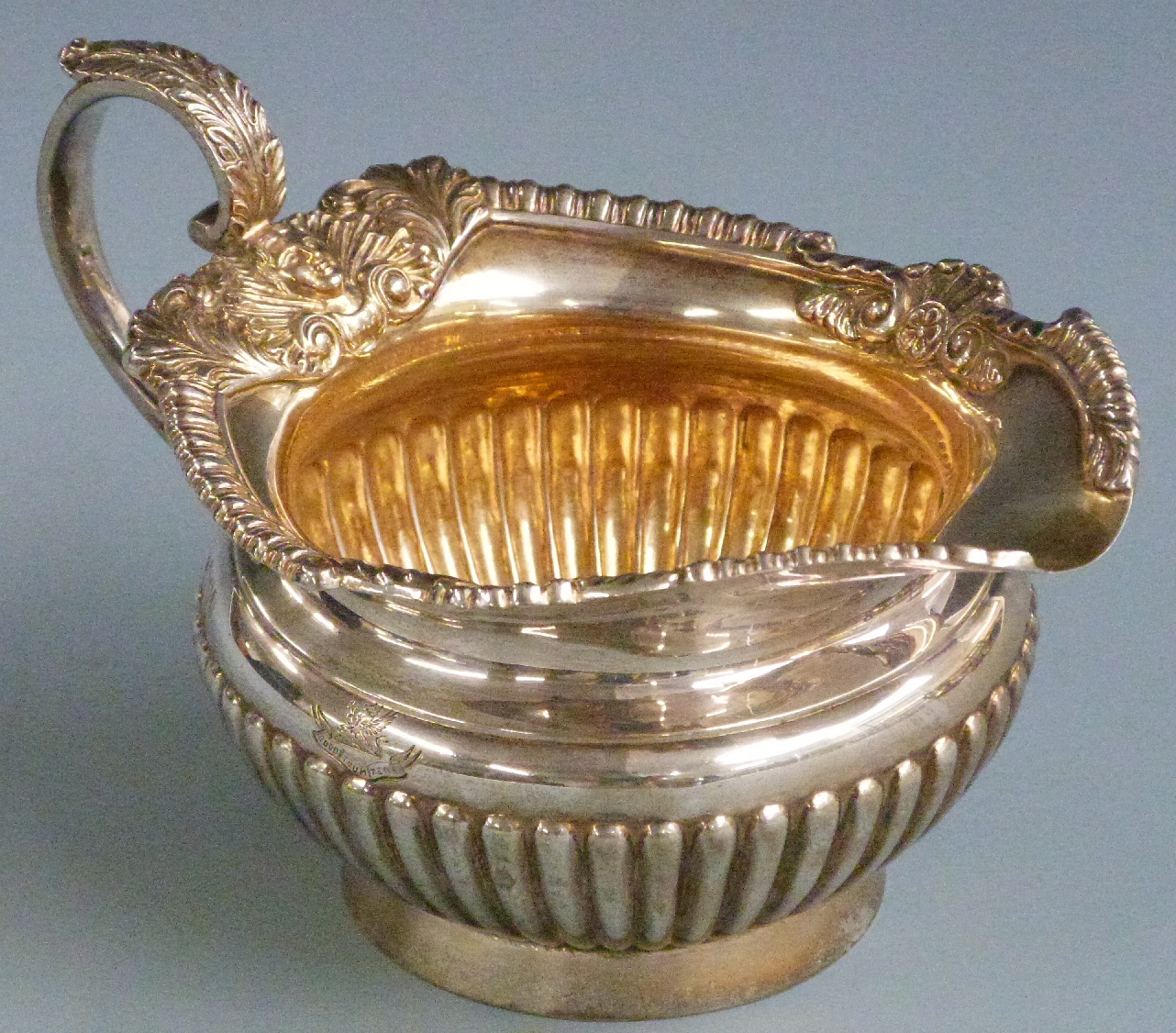 Victorian Elkington & Co. four piece hallmarked silver teaset with reeded lower section and - Image 11 of 13