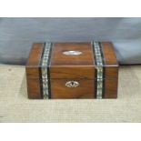 Rosewood work box with mother of pearl abalone inlay, width 30cm
