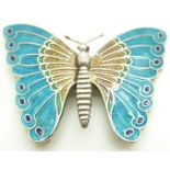 White metal and enamel buckle formed as a butterfly, marked stg silver, width 7cm