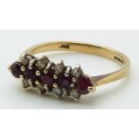 A 9ct gold ring set with rubies and diamonds, 2.1g, size M