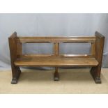 19thC oak pew with plain ends, ex Cirencester Parish Church, purchased 1970's, 164 x 49cm