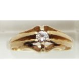 A 9ct gold ring set with a round cut diamond of approximately 0.15ct, 3.2g, size Q