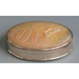 18th century silver mounted mother-of-pearl tobacco box with carved lid, engraved to front Richard