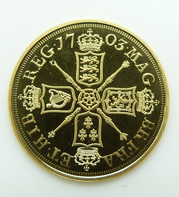 22ct gold copy coin of a Queen Anne sixpence, 4g
