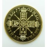 22ct gold copy coin of a Queen Anne sixpence, 4g