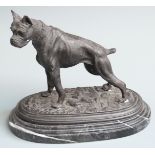 After Mene bronze sculpture of a boxer dog on marble base, approximately 27cm tall