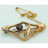 Art Nouveau brooch set with an amethyst, 1.8g