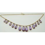 Victorian necklace set with graduated pear cut amethysts, 13,2g