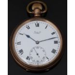 Two gold plated open faced pocket watches, one Limit gold keyless winding with subsidiary seconds