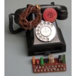 Vintage black 330L telephone with drawers below