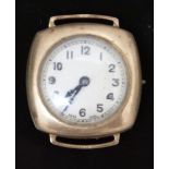 Unnamed 9ct gold wristwatch with blued hands, silver Arabic numerals, silver dial and 15 jewel