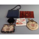 A collection of bags including vintage bead-work example, Spanish alligator skin clutch, ladies
