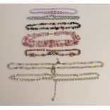 A collection of beaded necklaces including diamanté, paste, 1950s, glass etc