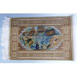 Turkish Hereke Turkish rug with central seven wonders of the world design, 100 x 68cm.