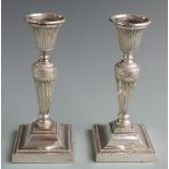 Pair of Victorian hallmarked silver neoclassical style candlesticks, London 1876 maker Richard