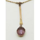 Edwardian 9ct gold necklace set with an oval cut amethyst, 2.4g