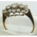 A 9ct gold ring set with a cluster of cubic zirconia, size M, 3g.