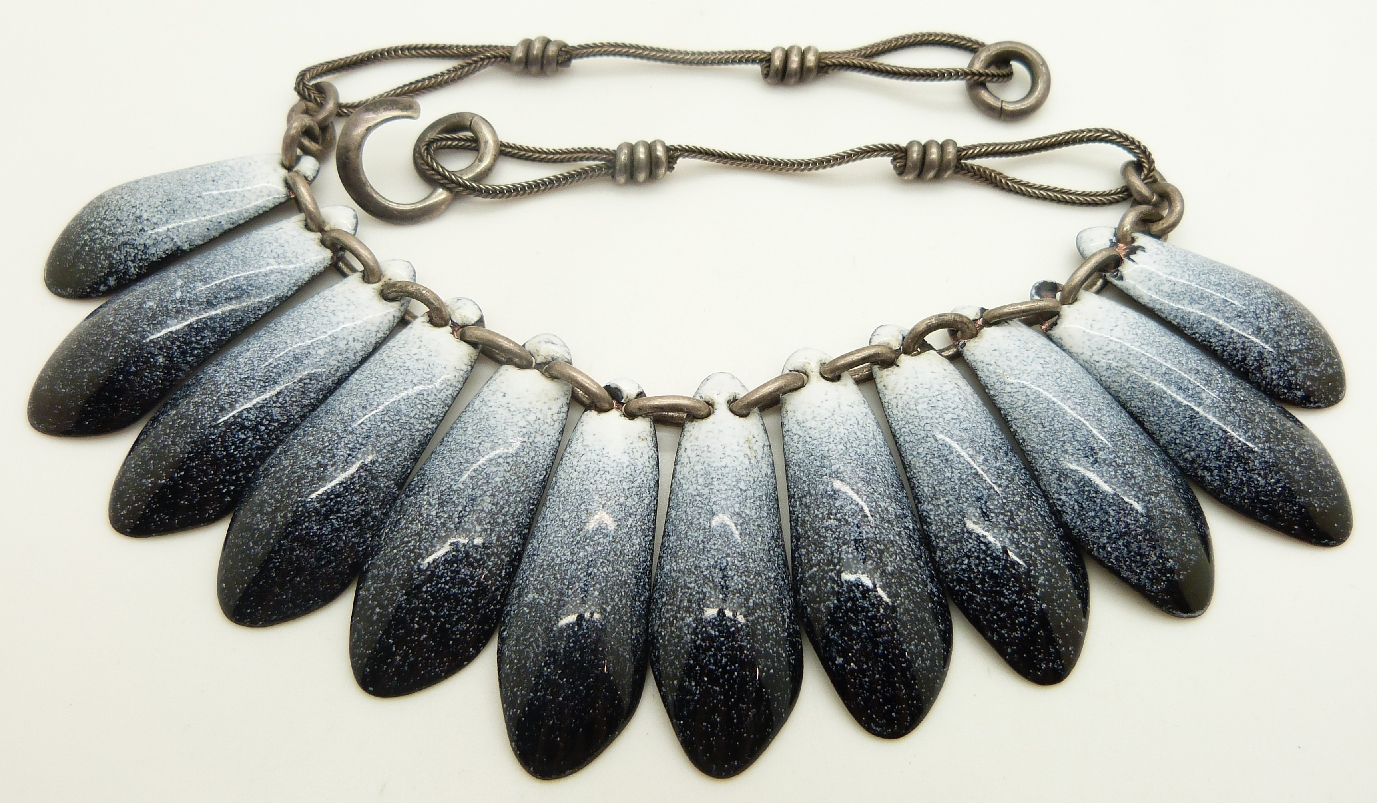 Max Chayat modernist necklace with hanging enamel on copper petals