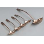 Elkington & Co. Ltd George V hallmarked silver soup ladle and four matching sauce ladles, all