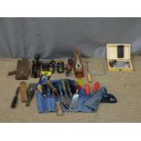 Stanley woodworking panes including 12-204, acorn plane, folding ruler, chisels etc