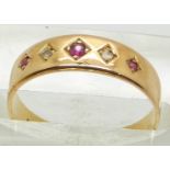 An 18ct gold ring set with diamonds and rubies, 2.3g, size M