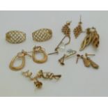 Seven pairs of 9ct gold earrings, 6.9g