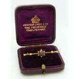 A 9ct gold brooch set with a garnet, in original Cheltenham box