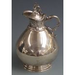 White metal jug or ewer with hinged lid, marked to base 900, height 21cm weight 570g