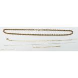 A 9ct gold rope twist necklace and sections of chain, 5.9g