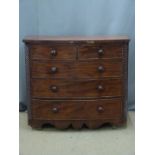 19thC mahogany bow fronted chest of two over three graduated drawers, W117 x 48 x H103cm